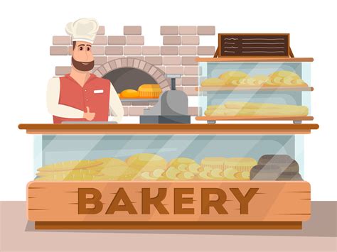 Bakery Shop Interior Banner In Cartoon Style By Alfazet Chronicles