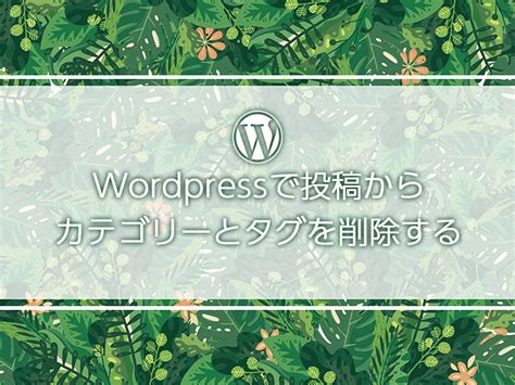 Wordpressの投稿からカテゴリーやタグを削除する方法｜ill Be Net