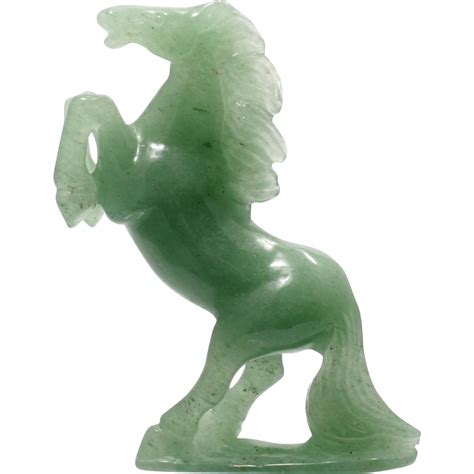 Jade Horse Figurine Carved Stone Green Semi Transluscent Reared Up