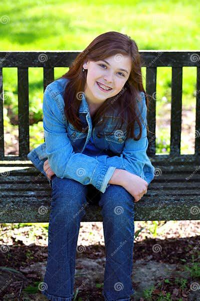 Child On A Bench Stock Photo Image Of Brunette Beauty 6187754