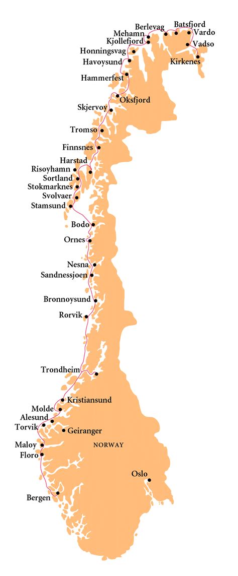 Hurtigruten Map Norwegian Coastal Voyage