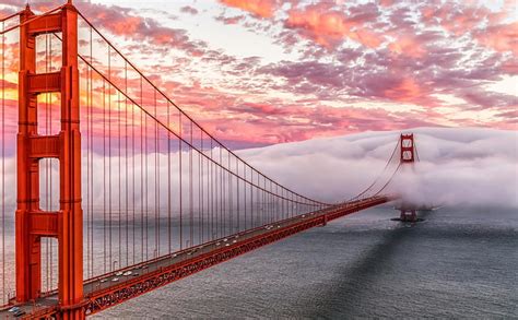 Sunset Clouds And Fog Over Golden Gate Bridge Architecture Golden