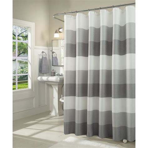 Dainty Home Ombre 72 In Gray Waffle Weave Fabric Shower Curtain