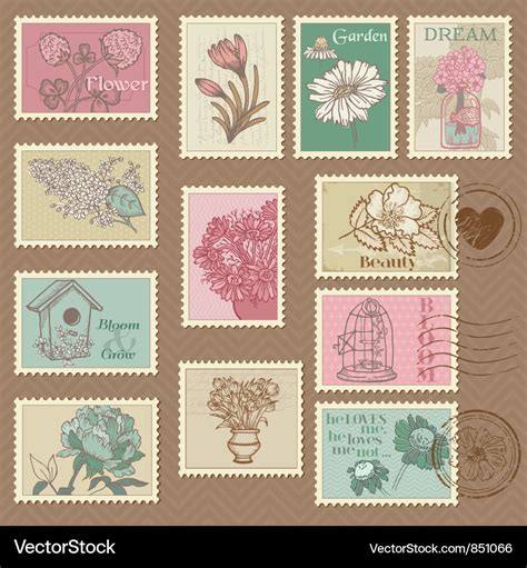 Retro Flower Postage Stamps Royalty Free Vector Image