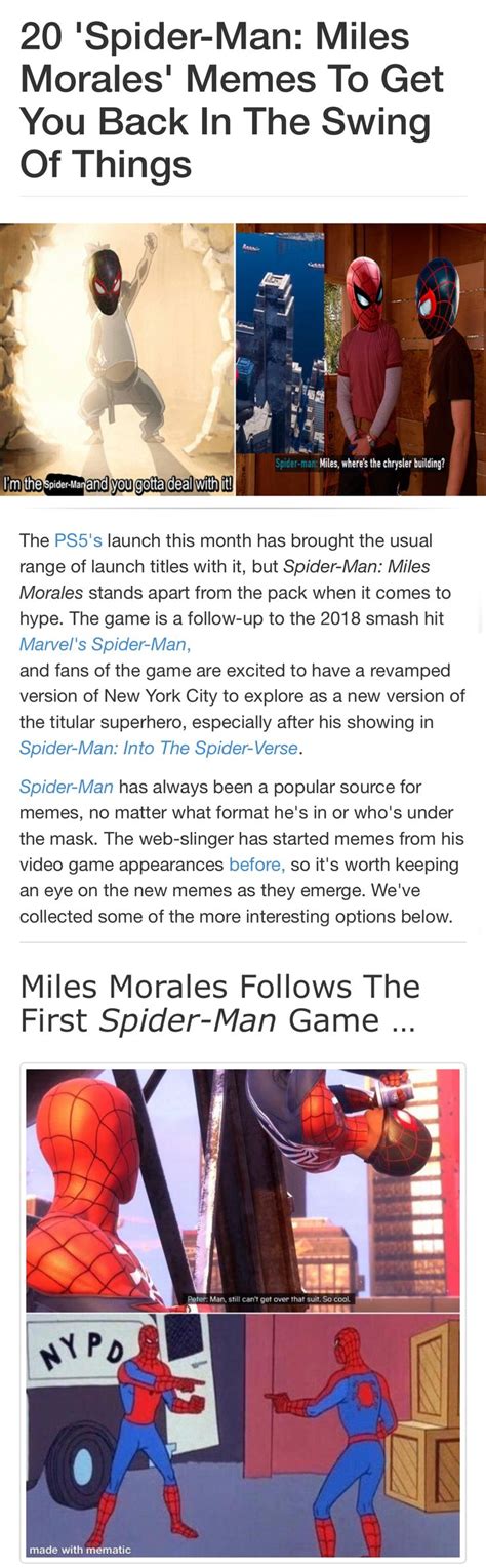 Spider Man Miles Morales Memes To Get You Back In The Swing Of Things Spiderman Miles