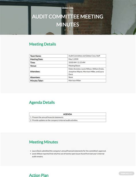 Audit Committee Meeting Minutes Template In Google Docs Word Pages
