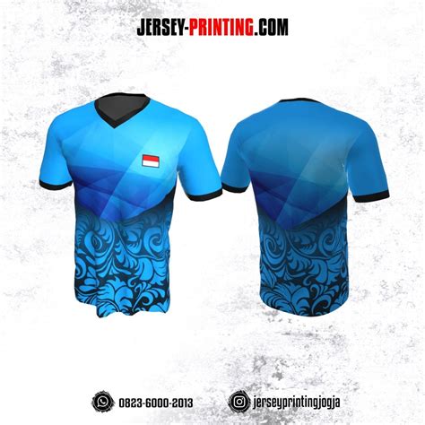 Jersey Badminton Biru Corak Batik Hitam Jersey Printing Bikin Jersey Satuan Murah Full Print