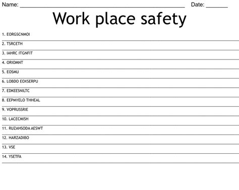 Work Place Safety Word Scramble Wordmint