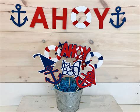 Nautical Centerpiece Anchor Decor Ahoy Its A Boy Etsy Nautical