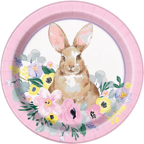 Watercolor Easter Bunny Paper Dinner Plates 115in 8ct