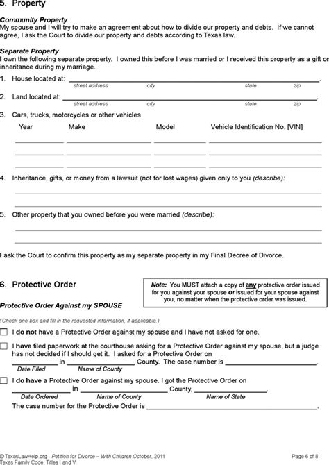 Free Texas Divorce Petition Form 1 With Children Pdf 74kb 8