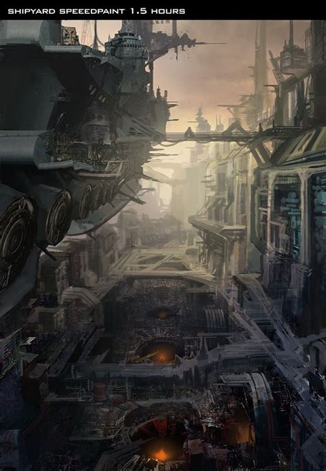 Sci Fi Shipping Yard Speedpaint Fantasy City Fantasy Places Sci Fi