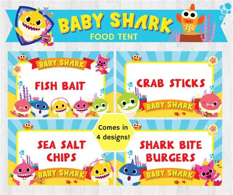 Under The Sea Pinkfong Baby Shark Birthday Party Food Tent Label Food