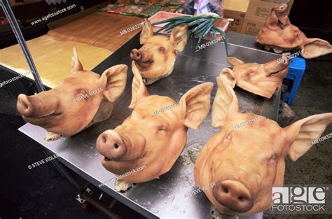 Korea Busan Jagalchi Market Sale Pig Heads Asia Eastern Asia
