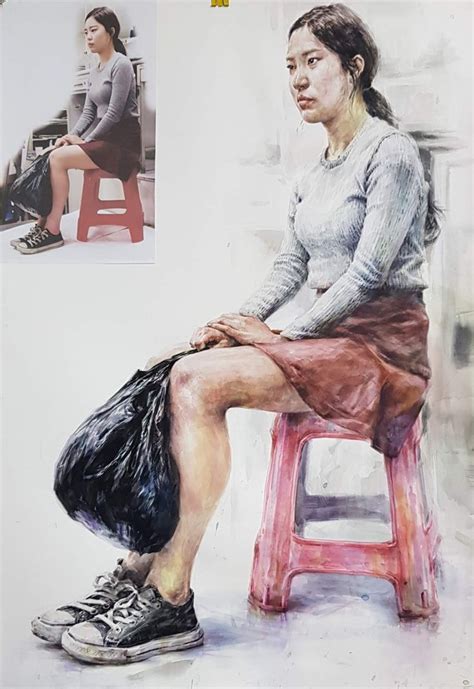 A Painting Of A Woman Sitting On A Stool