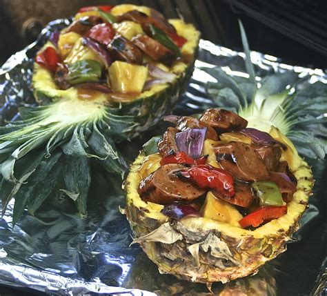 Your favorite variety of italian sausages, a blend of peppers, and lots of onion cook in just one pan with an ultra flavorful sauce. Grilled Stuffed Pineapple with Sausage, Peppers, Red Onion ...