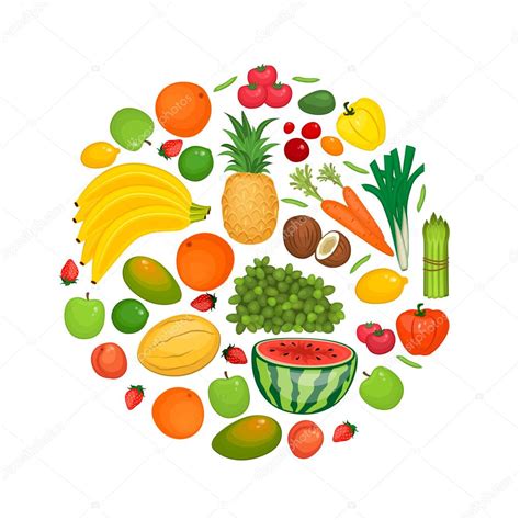 Collection Of Fruits And Vegetables Flat Vectors Stock Vector Image By