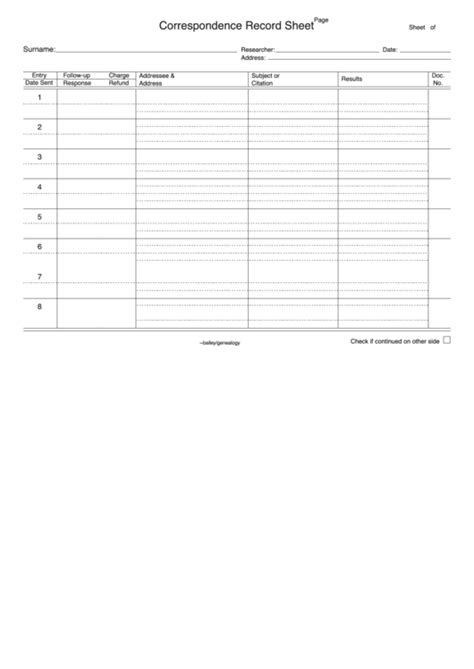 Correspondence Record Sheet Printable Pdf Download