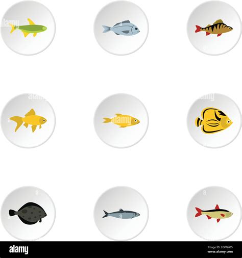 Species Of Fish Icons Set Flat Style Stock Vector Image And Art Alamy
