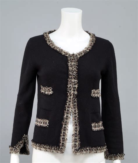 Chanel A Black Cashmere Twin Set The Cardigan And Vest With Frayed