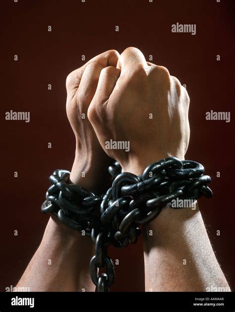 Mans Hands Fists Tied With Chain Chains Prisoner Chained Captive Criminal Caught Prison Captured