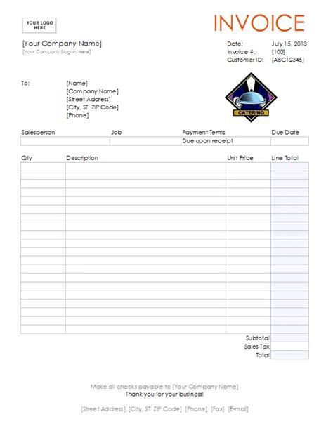 Catering Invoice Template Free Catering Invoice Template In Excel