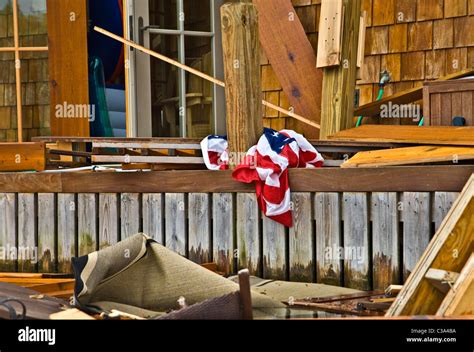 An American Flag On The Dock Amid The Ruins After A Tornado Hit Lake Burton Stock Photo Alamy