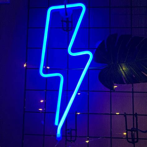 Enuoli Lightning Bolt Neon Light Blue Neon Light Signs Neon Lights For