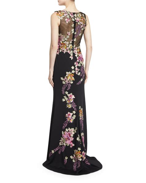Jovani Sleeveless Floral Applique Column Gown Neiman Marcus