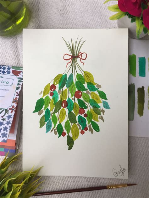 Mistletoe Christmas Decorations Painting Watercolour Painting
