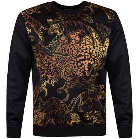 Versace Jeans Black Gold Tiger Print Sweatshirt Knitwear From