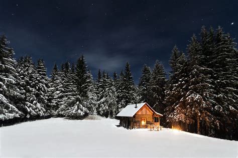 Photo Of Wood Cabin In Snowy Forest