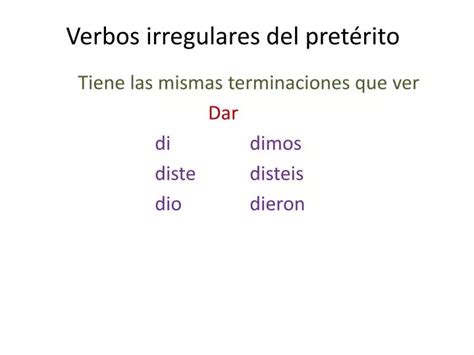 PPT Verbos irregulares del pretérito PowerPoint Presentation free