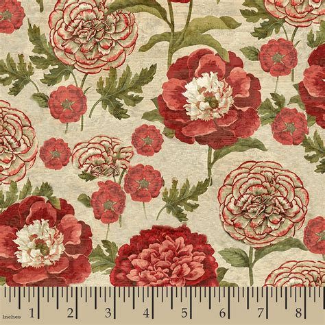 French Rooster Flower Stems Fabric By The Yard