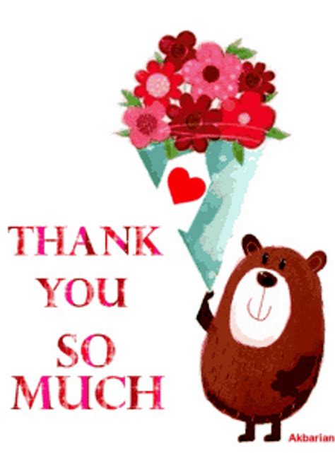 Cute Bear Holding Bouquet Thank You So Much 