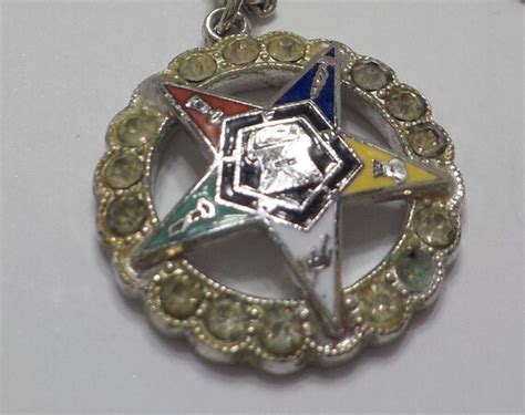 Vintage Order Of Eastern Star Pendant Necklace 3394 Gem