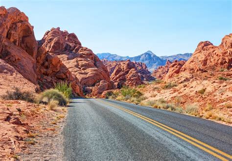 Road In Valley Of Fire State Park Nevada United States Stock Photo