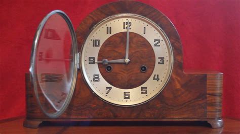 Vintage Art Deco German Hac Walnut Mantel Clock With Chimes Youtube