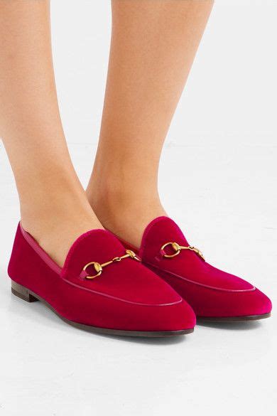 Red Jordaan Horsebit Detailed Leather Trimmed Velvet Loafers Gucci