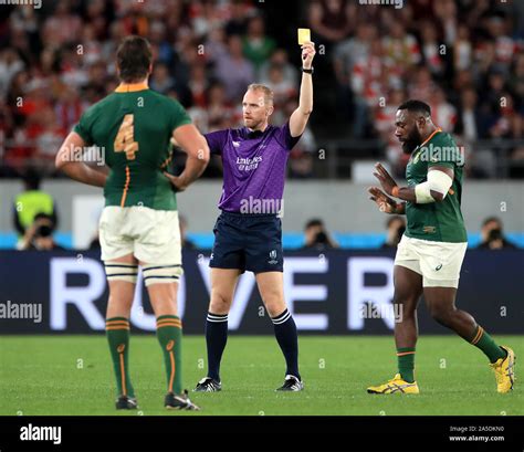 South Africas Tendai Mtawarira Right Is Shown A Yellow Card For A