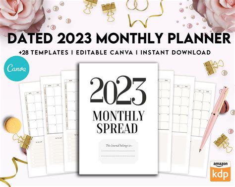 Dated 2023 Monthly Planner 28 Canva Templates 85x11 Printable And