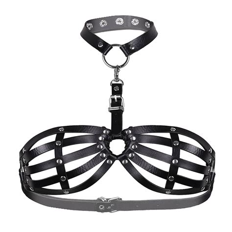 Sexy Leather Lingerie Halter Neck Bondage Cage Bra Womens Underwear Erotic Hollow Out Bra