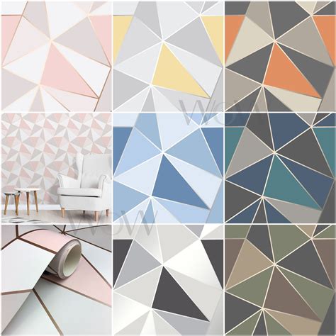Choose a bold geometric wallpaper in bright contrasting colors for a fun, energetic space, such as a kitchen, sunroom, or beach house. FINE DECOR APEX GEOMETRIC WALLPAPER METALLIC ROSE GOLD ...