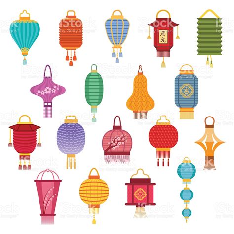 Chinese Lantern Collection Vector Set Paper Holiday Celebrate