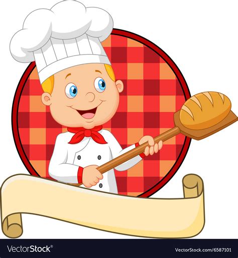 Blunder bread makes the body grow in 12 different ways: Cartoon baker holding bakery peel tool with bread Vector Image