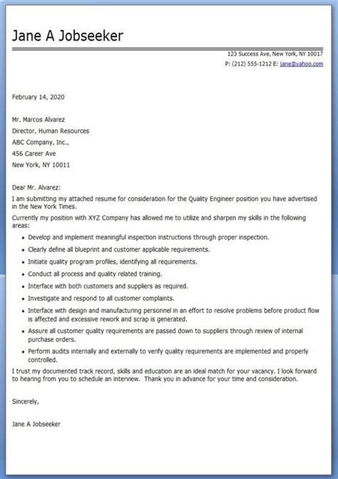 Dayjob.com | our website has a wide range of medical assistant cover letter templates that can be used widely. Quality Engineer Resume Cover Letter | Resume Downloads ...