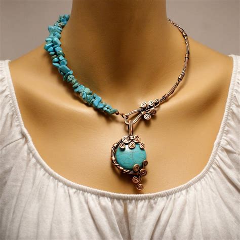 Turquoise Necklace Turquoise Jewelry Copper Turquoise Necklace Boho