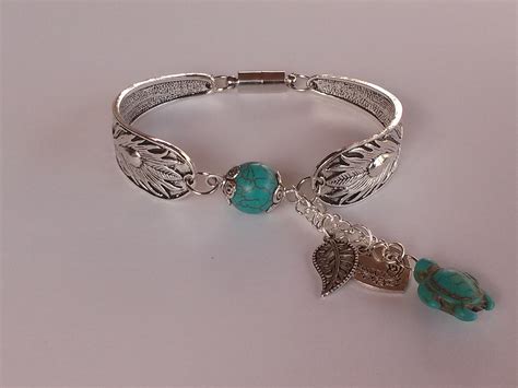 Cuillère Bijoux Bracelet Turquoise Perle et Coeur Feuille et Etsy France