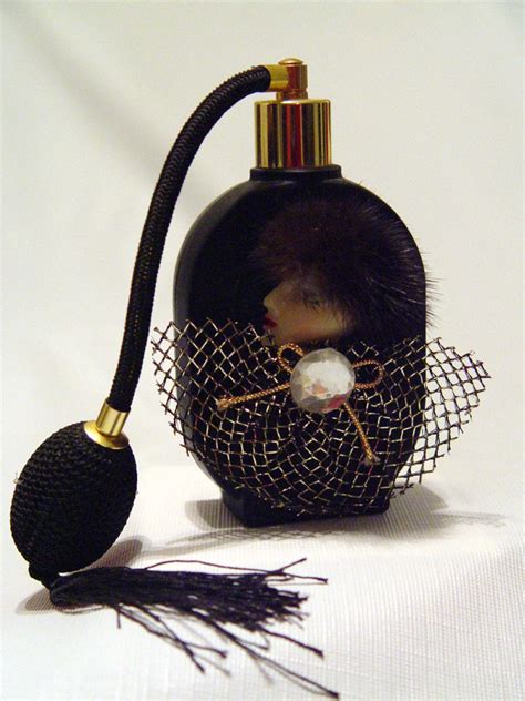 Vintage Victoria Secret Black Satin Glass Perfume Bottle With