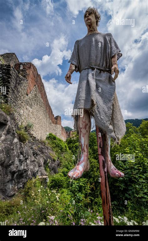 Impalement Scene In Front Of Ruined Poenari Castle On Mount Cetatea In